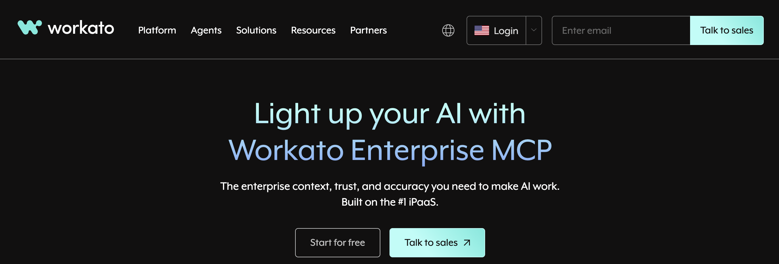Workato home page webpage