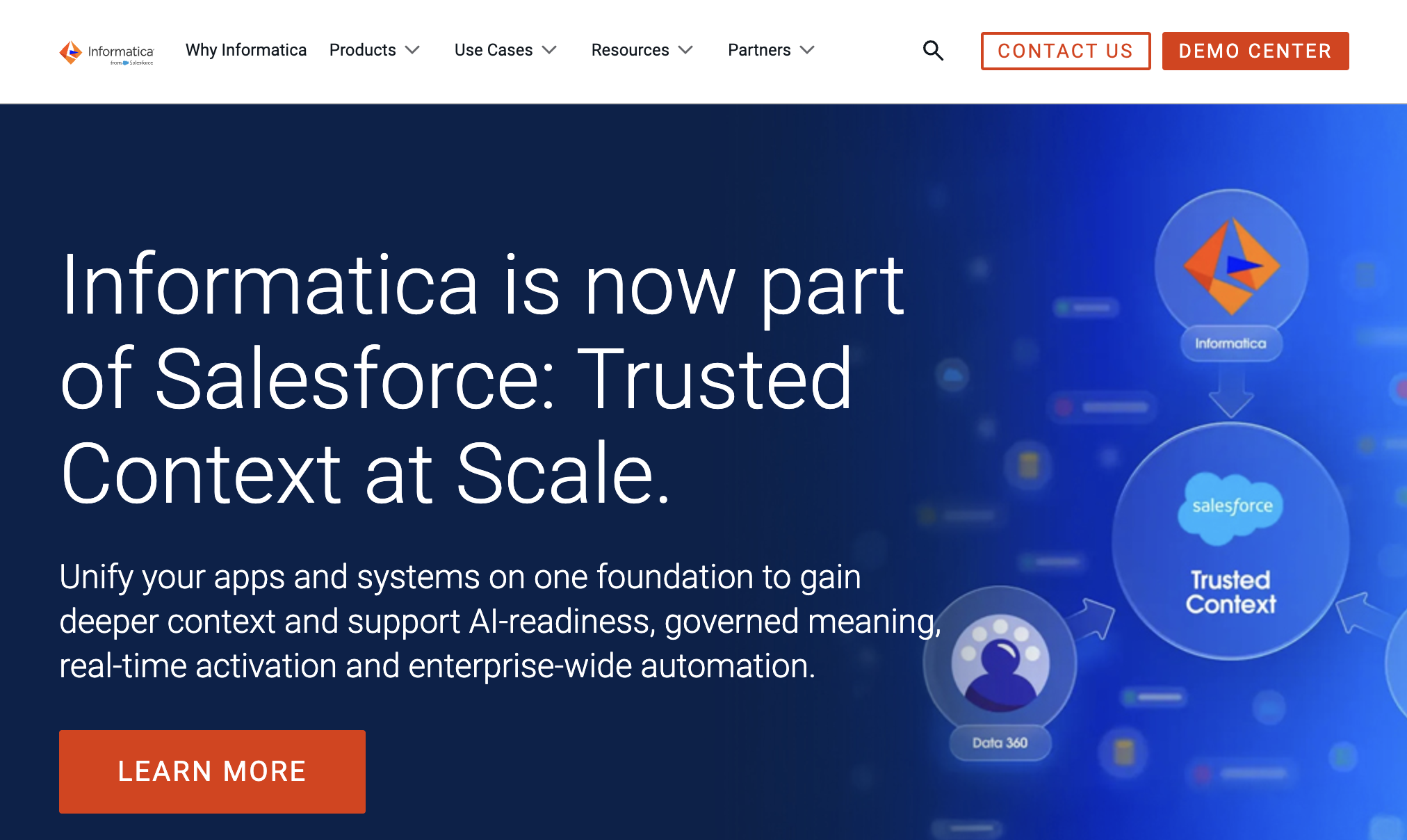 Screenshot of the home page for Informatica