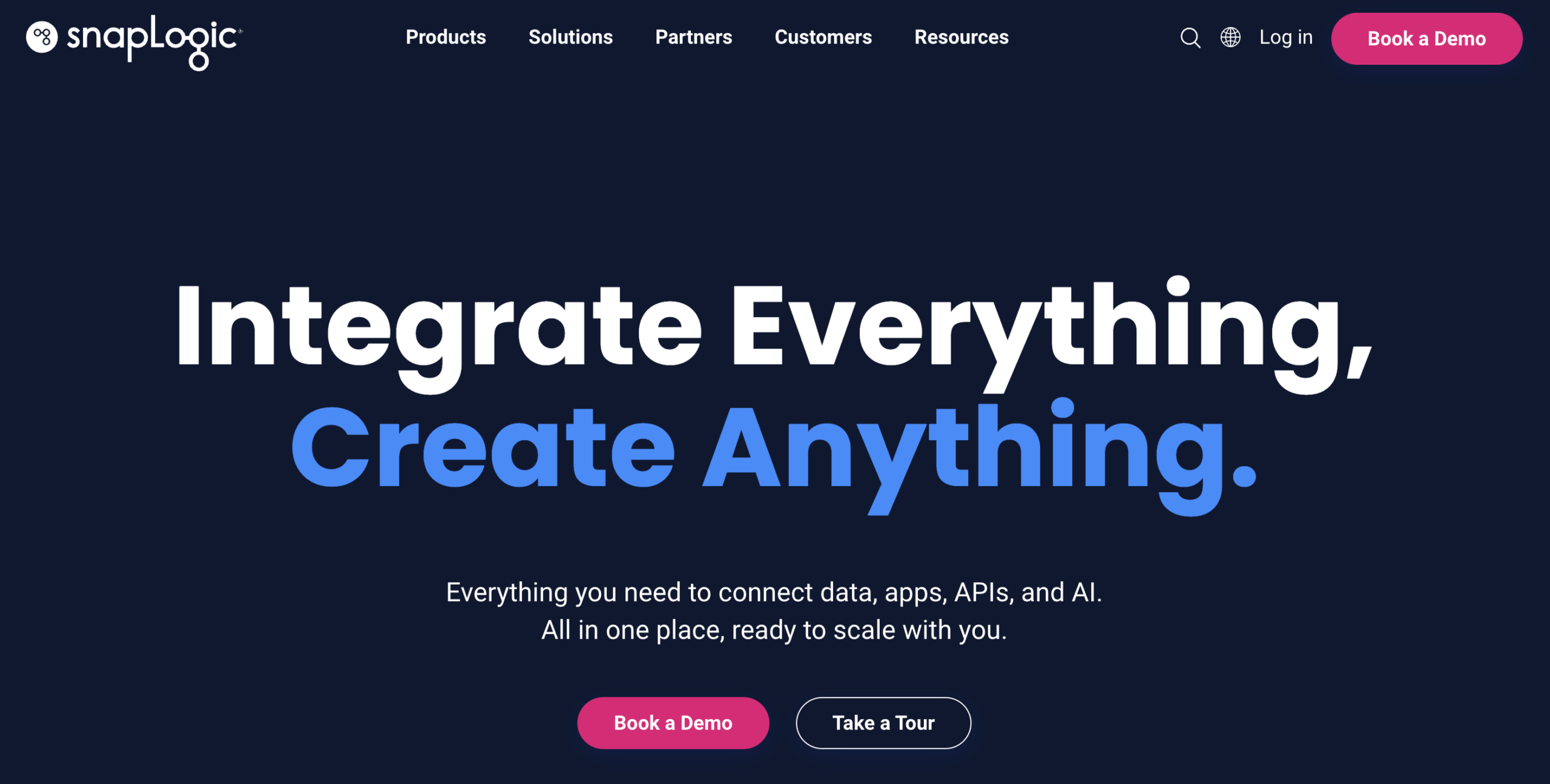 SnapLogic software home page webpage