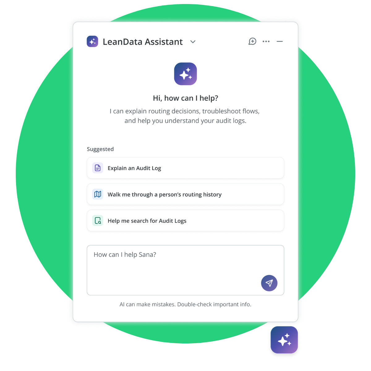 User interface of LeanData's AI assistant, helping admins understand the audit trail for routing
